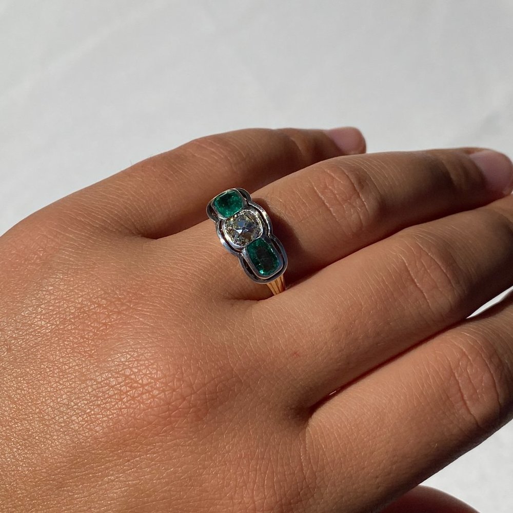 Antique Platinum Topped Engagement Ring with Old Mine Cushion Cut Diamond - Picture 9 of 11